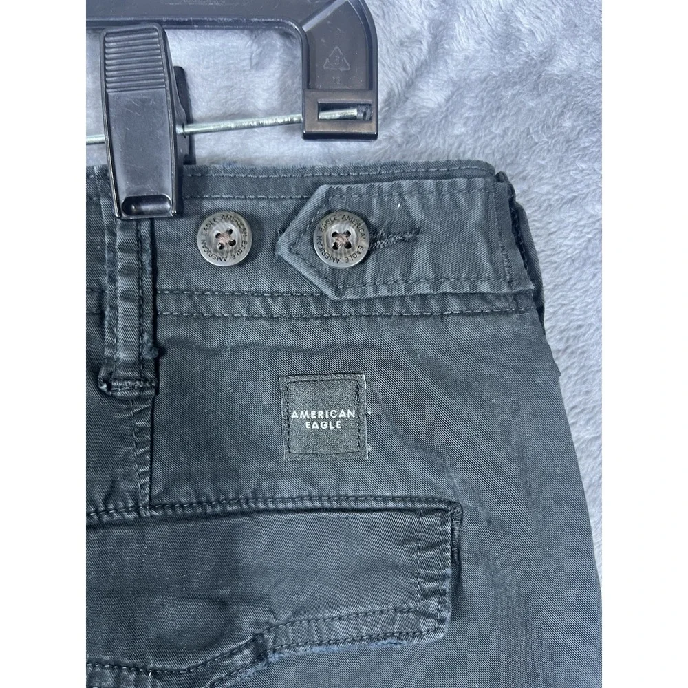 American Eagle Mens Black Cargo Pants Straight Leg Drawstring Ankle Size 34x29